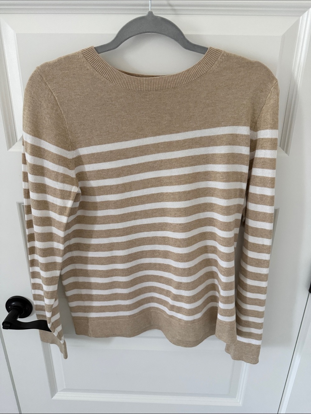 J. Crew Beige and White Striped Crewneck Sweater